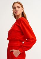 Bayan Kırmızı Zero-Neck Crop Sweatshirt