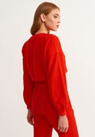Women Red Zero-neck Crop Sweatshirt