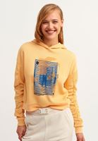 Women Yellow Gathered Artwork Printed Sweatshirt