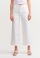 Bayan Beyaz Crop Wide-Leg Pantolon