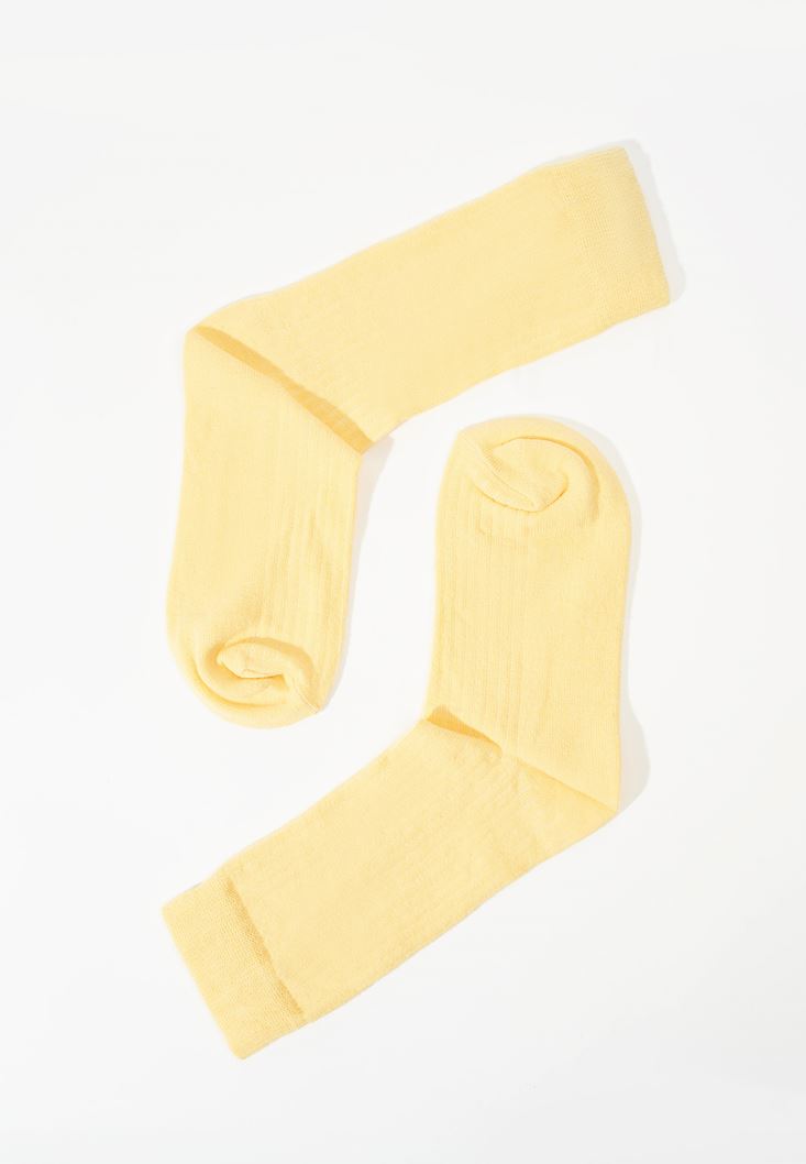 Bayan Sarı Dokulu Ankle Çorap