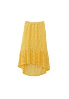 Women Yellow Midi Skirt with Romantic Lace Detail