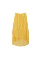 Women Yellow Midi Skirt with Romantic Lace Detail