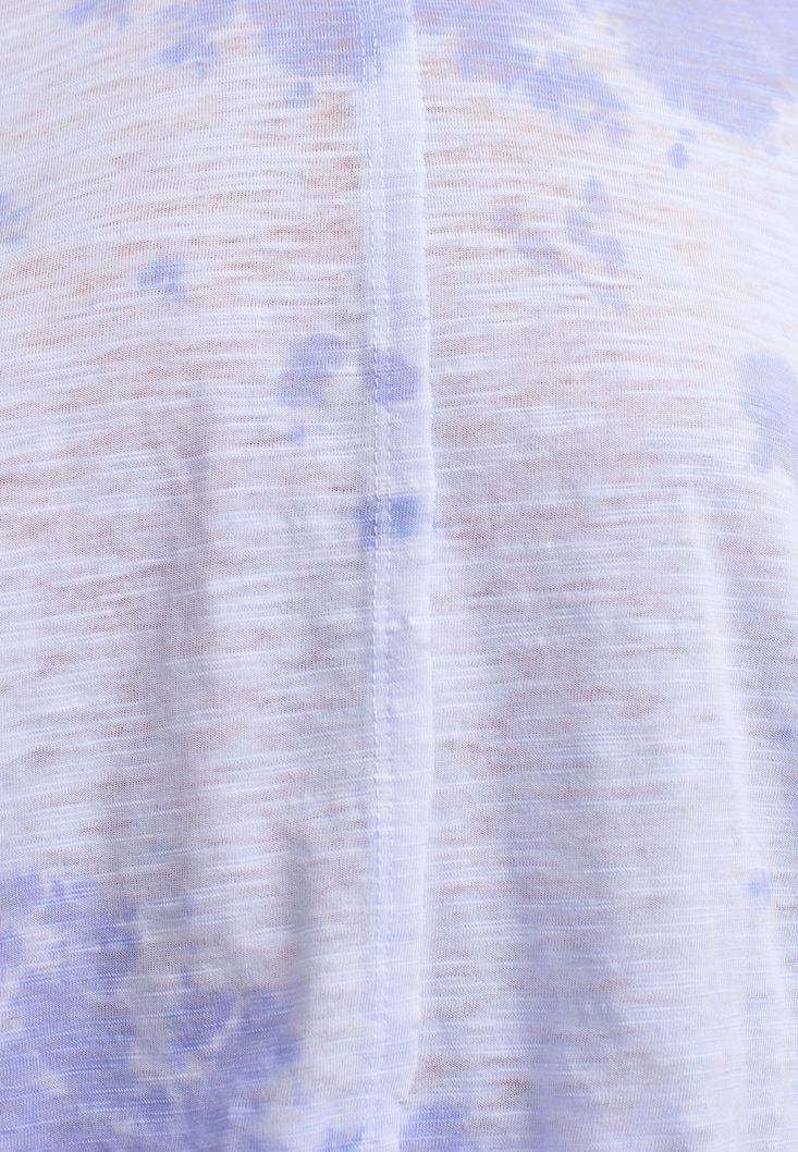 Bayan Mavi Batik Desenli Crop Tişört