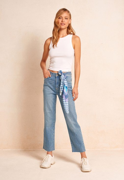 Blue Ultra High Rise Destroyed Jeans 