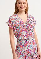 Bayan Çok Renkli Floral Desenli Crop Bluz