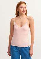 Women Pink V-Neck Lace Detailed Tank Top