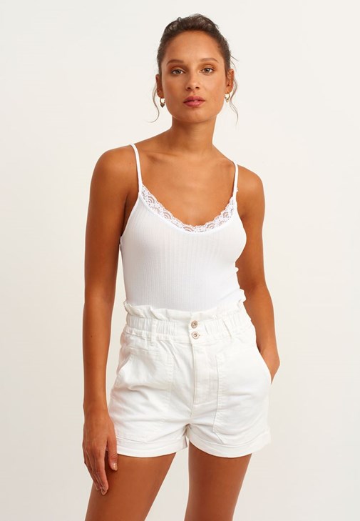 White V-Neck Lace Detailed Tank Top 