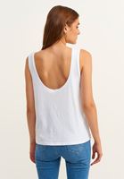 Women White Linen Singlet with Lace Detail