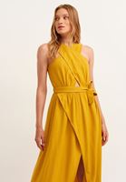 Women Yellow Double Breast Dress with Cut Out Detail