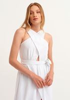 Women White Double Breast Dress with Cut Out Detail