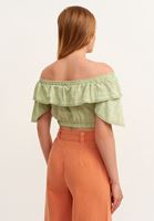 Bayan Yeşil Fırfırlı Crop Bluz