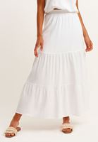 Women White Linen Blend Maxi Skirt