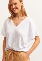 Bayan Beyaz V-Neck Oversize Tişört ( MODAL )