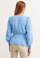 Women Blue Romantic Shirred Blouse