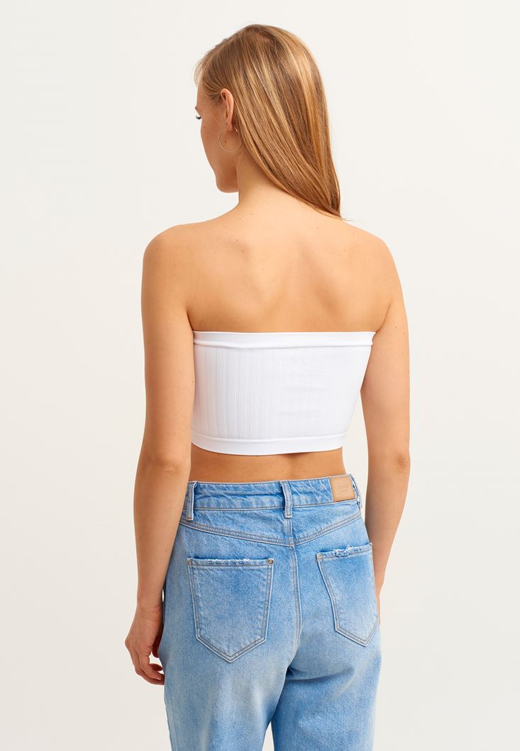 Toxic Strapless Crop Top Off White