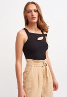 Bayan Siyah Cut Out Crop Top