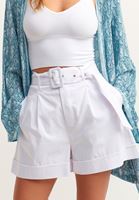 Women White Ultra High Rise Belted Shorts