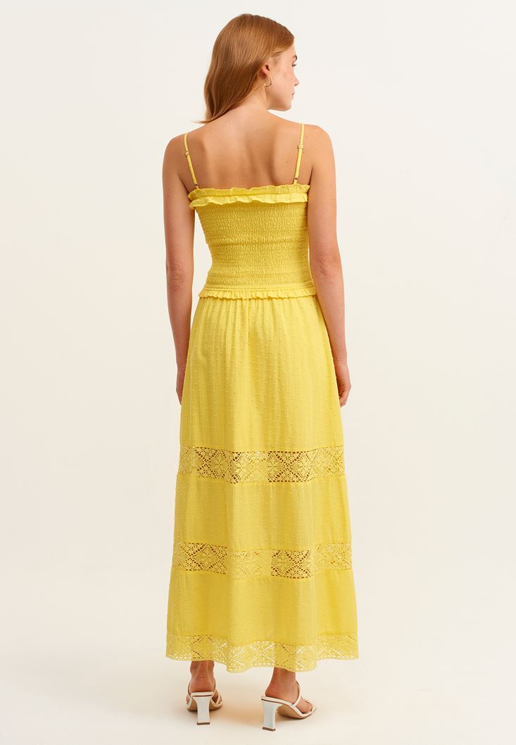 Bayan Sarı Romantik Dokunuşlu Dantelli Elbise