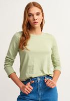Bayan Yeşil Zero-Neck Pamuklu Tişört