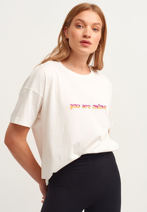Cream Printed Boyfriend T-shirt 