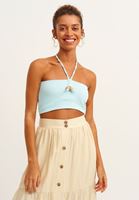Women Blue Strapless Tank with Bead Detail