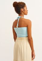 Women Blue Strapless Tank with Bead Detail