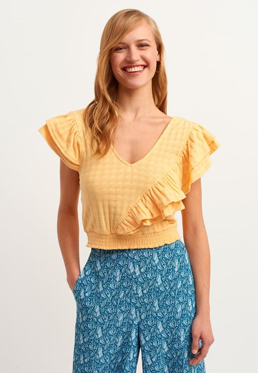 Yellow Frilly V-Neck Blouse 