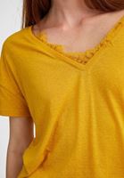 Bayan Sarı V Yaka Dantel Detaylı Tişört