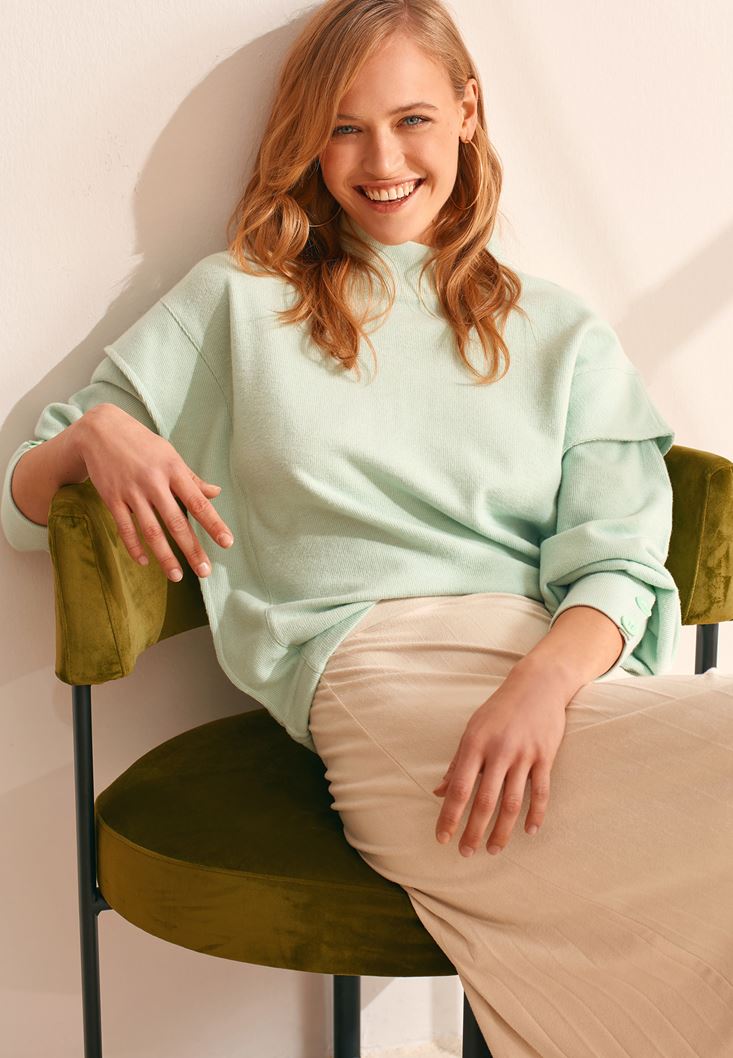 Women Green Padded Blouse with Button Detail