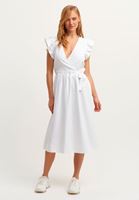Bayan Beyaz Fırfırlı Kruvaze Maxi Elbise