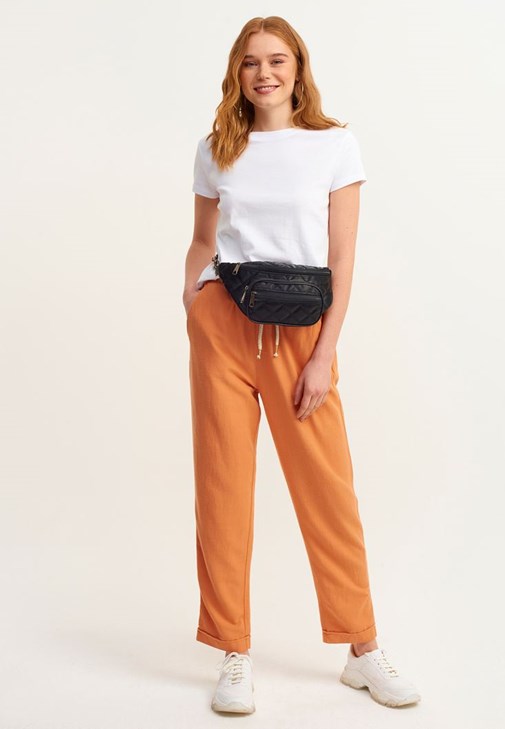 Orange Casual Soft Textured Trousers 