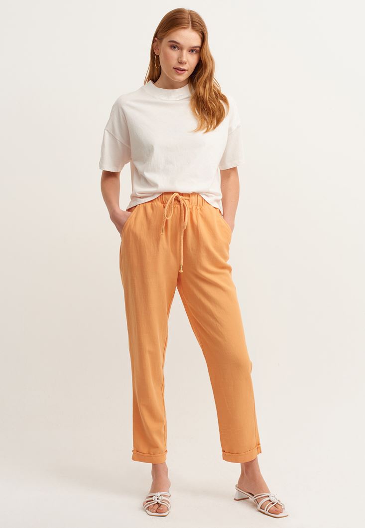 Bayan Turuncu Carrot-Fit Bağcıklı Pantolon