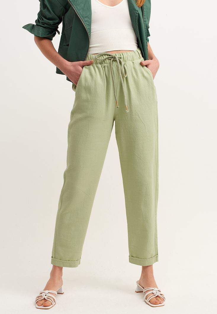 Women Green Casual Soft Textured Trousers