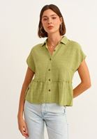 Bayan Yeşil Fırfır Detaylı Oversize Gömlek