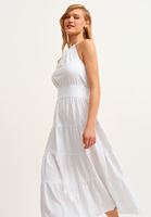 Bayan Beyaz Halter-Neck Maxi Elbise