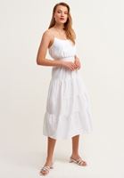 Bayan Beyaz İnce Askılı Midi Elbise