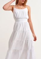 Bayan Beyaz İnce Askılı Midi Elbise