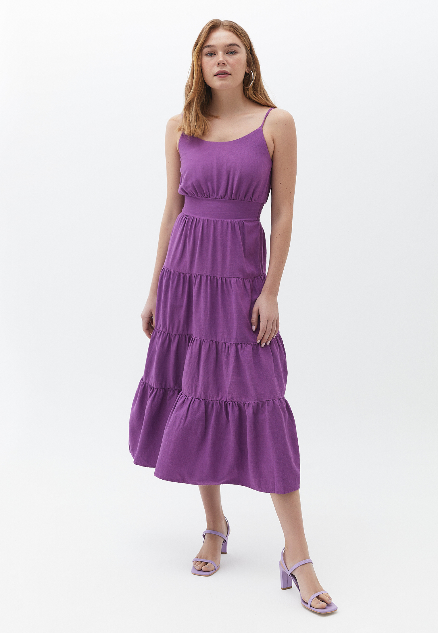 Women Purple Cotton Strappy Dress