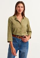 Bayan Yeşil Yırtmaçlı Oversize Gömlek