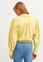 Women Yellow Double Breasted Crop Shirt