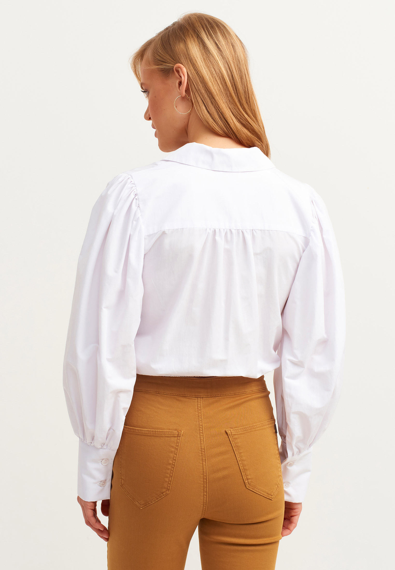 Women White Double Breasted Crop Shirt