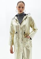 Women Beige Long Metallic Raincoat