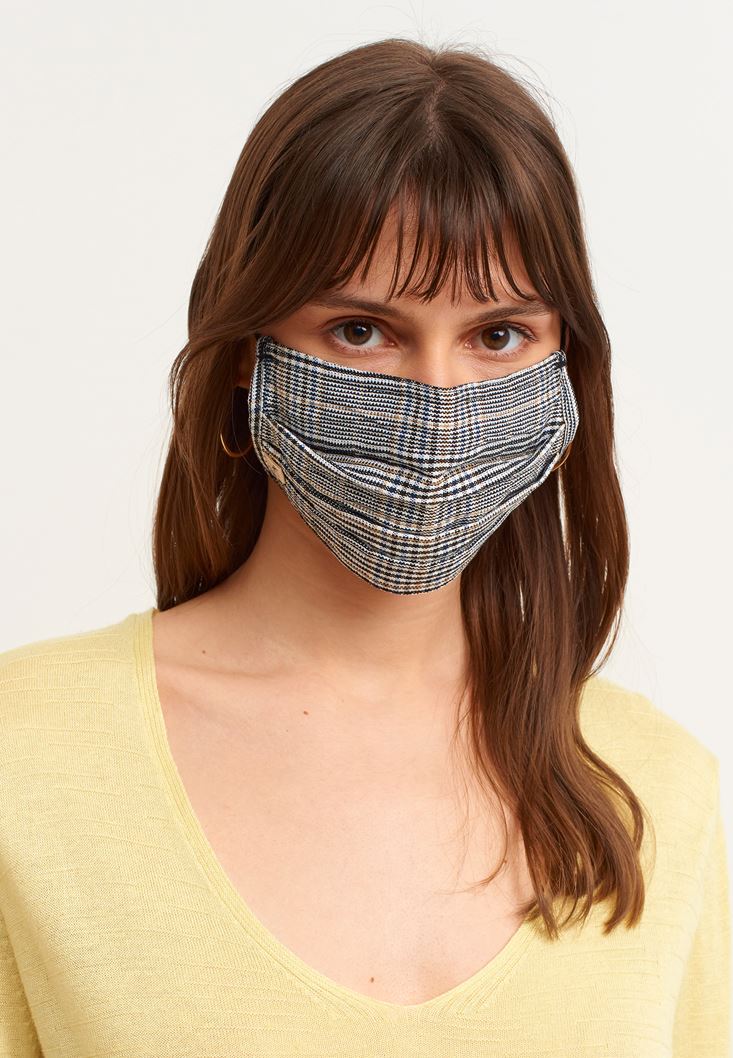 Bayan Çok Renkli Ekose Desenli Yıkanabilir Maske