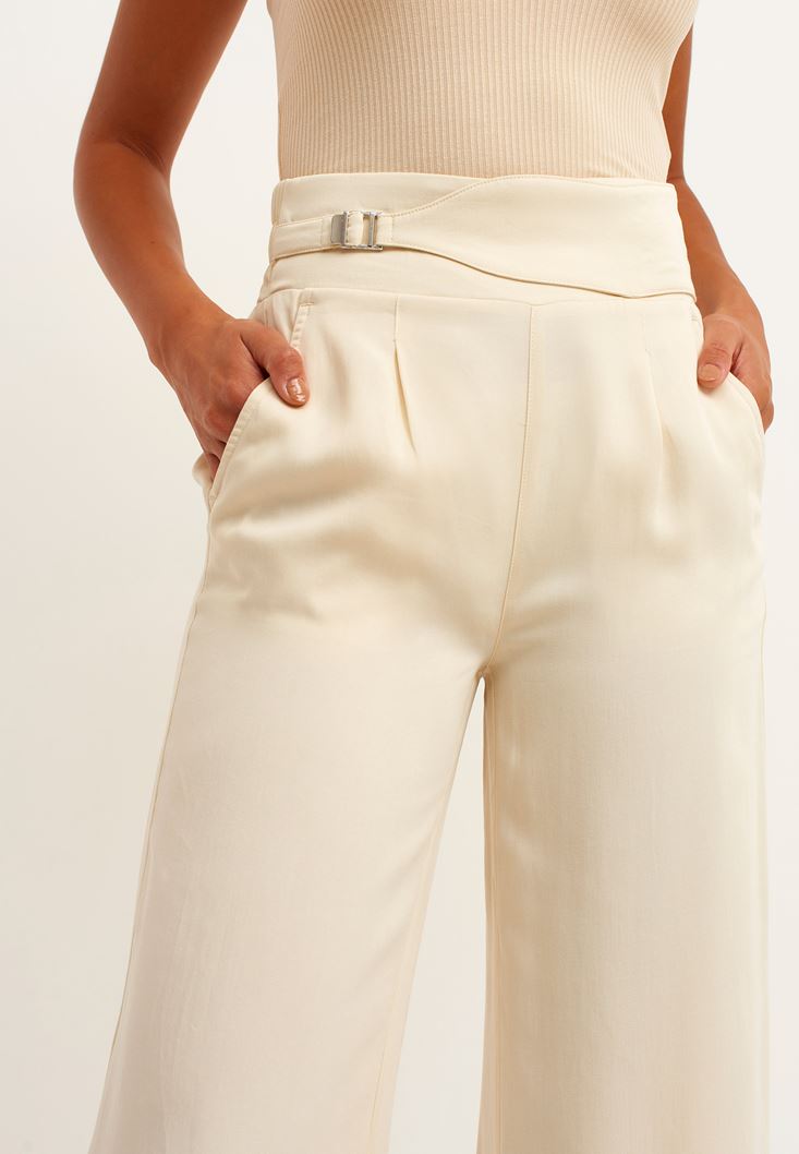 Bayan Bej Kemer Detaylı Bol Pantolon ( TENCEL™ )