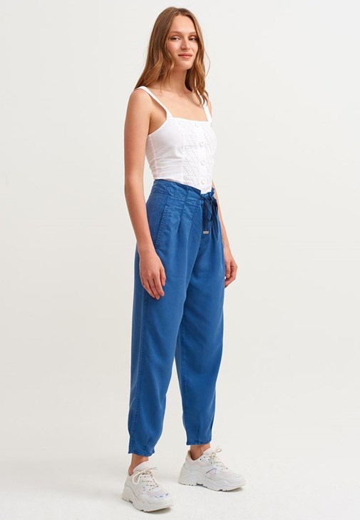 Navy Slouchy Pants With Sash Detail (TENCEL™ ) 