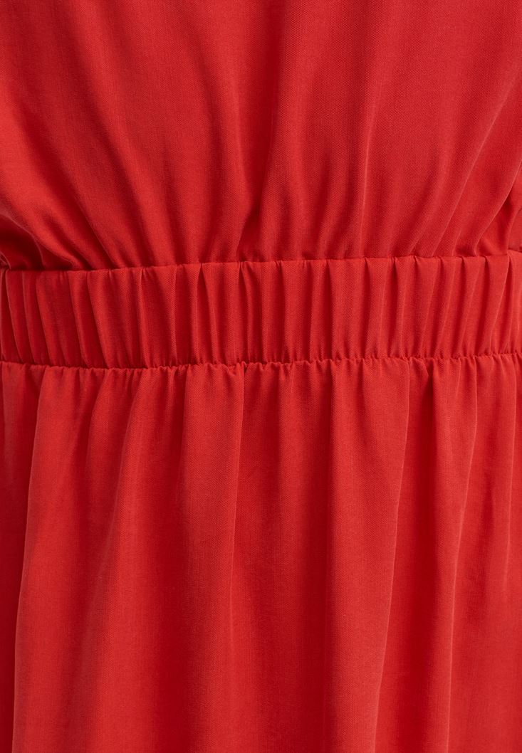 Bayan Kırmızı Cut-Out Detaylı Maxi Elbise ( TENCEL™ )