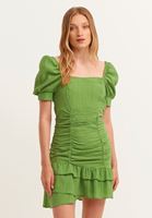 Bayan Yeşil Fırfırlı Mini Elbise ( TENCEL™ )