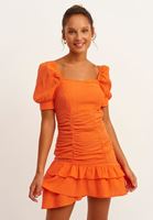 Bayan Turuncu Fırfırlı Mini Elbise ( TENCEL™ )