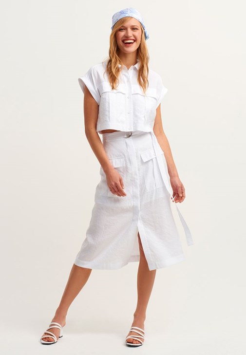  Pocket and Belt Midi Skirt 
